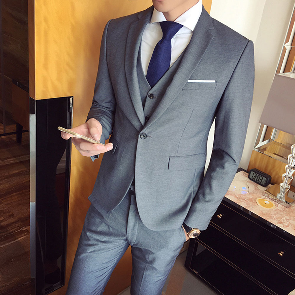 Three-Pieces Men Suits Business Casual tuxedos Slim Fit Groom Party Coat Tailored Work Wear Wedding Suit