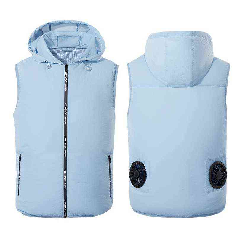 Men Summer Air Conditioning Clothing Fan Cooling Vest USB Charging Cooling sport man vest Outdoor Cooling summer hood vest 211111