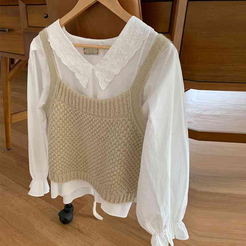 Sweaters&Jumpers Casual Back Lace Up Hollow Out Sweater Vest Women O Neck Sleeveless Retro Preppy Style Knit Pullovers Top Sexy 210429