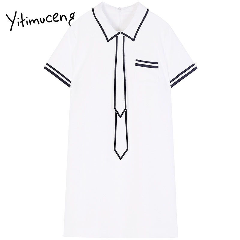 Yitimuceng Dress for Women Mini Solid White Summer Loose Waist Short Sleeve Fashion Clothes Preppy Style Office Lady 210601
Yitimuceng Dress for Women Mini Solid White Summer Loose Waist Short Sleeve Fashion Clothes Preppy Style Office Lady 210601