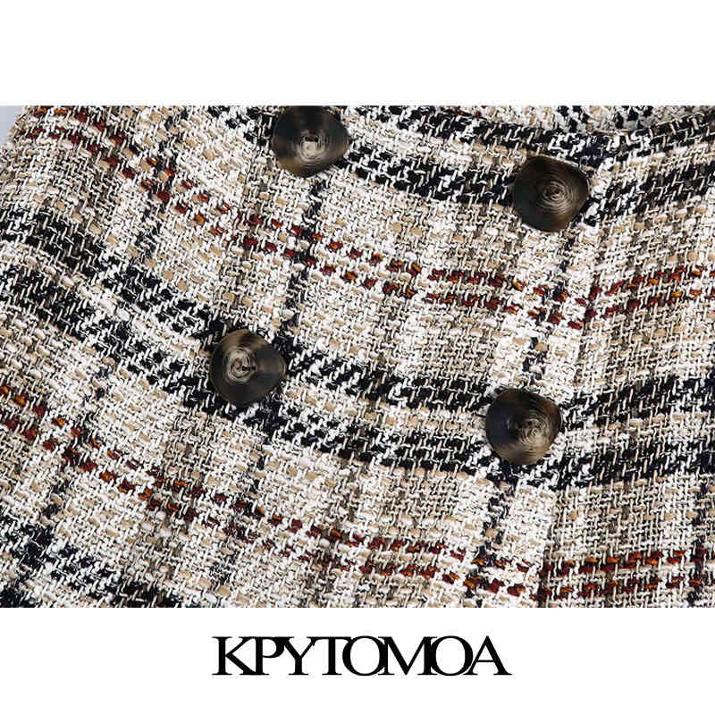 Women Chic Fashion With Buttons Check Tweed Shorts Skirts High Waist Back Zipper Female Skort Mujer 210420