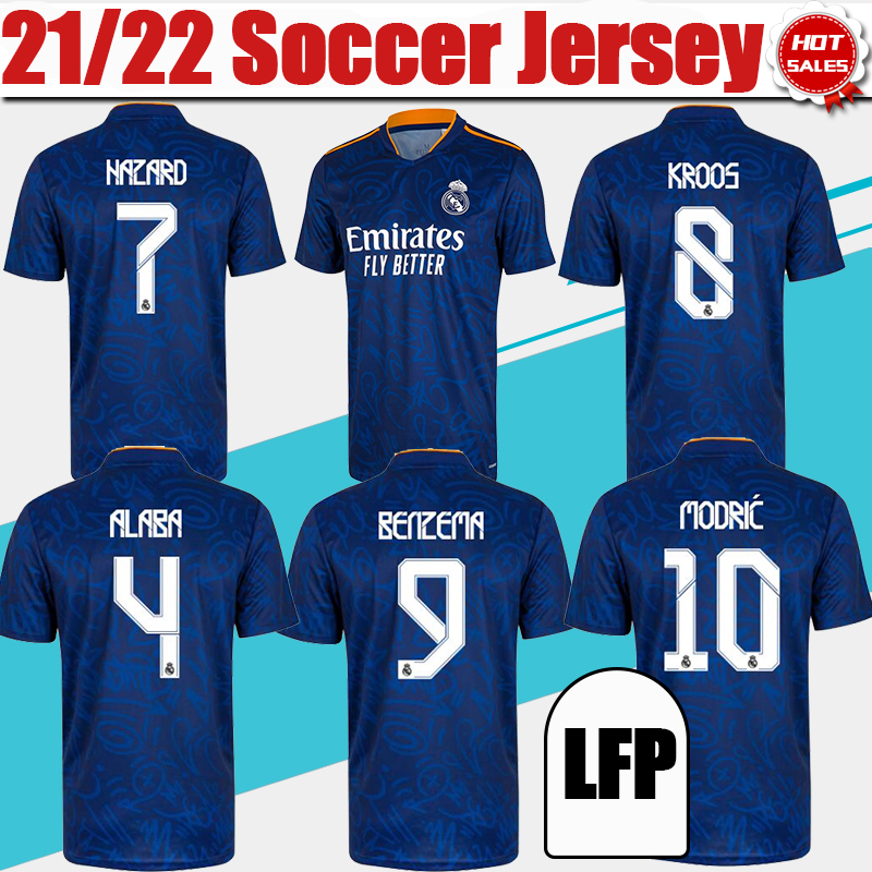 Real Madrid Away Blue Soccer Jersey 21/22 Men Home White #9 BENZEMA #10 MODRIC #7 HAZARD Soccer Shirt 2021/2022 #8 KROOS #11 ASENSIO #4 ALABA #17 LUCAS V. Football Uniform, Home no patch
Real Madrid Away Blue Soccer Jersey 21/22 Men Home White #9 BENZEMA #10 MODRIC #7 HAZARD Soccer Shirt 2021/2022 #8 KROOS #11 ASENSIO #4 ALABA #17 LUCAS V. Football Uniform, Home no patch