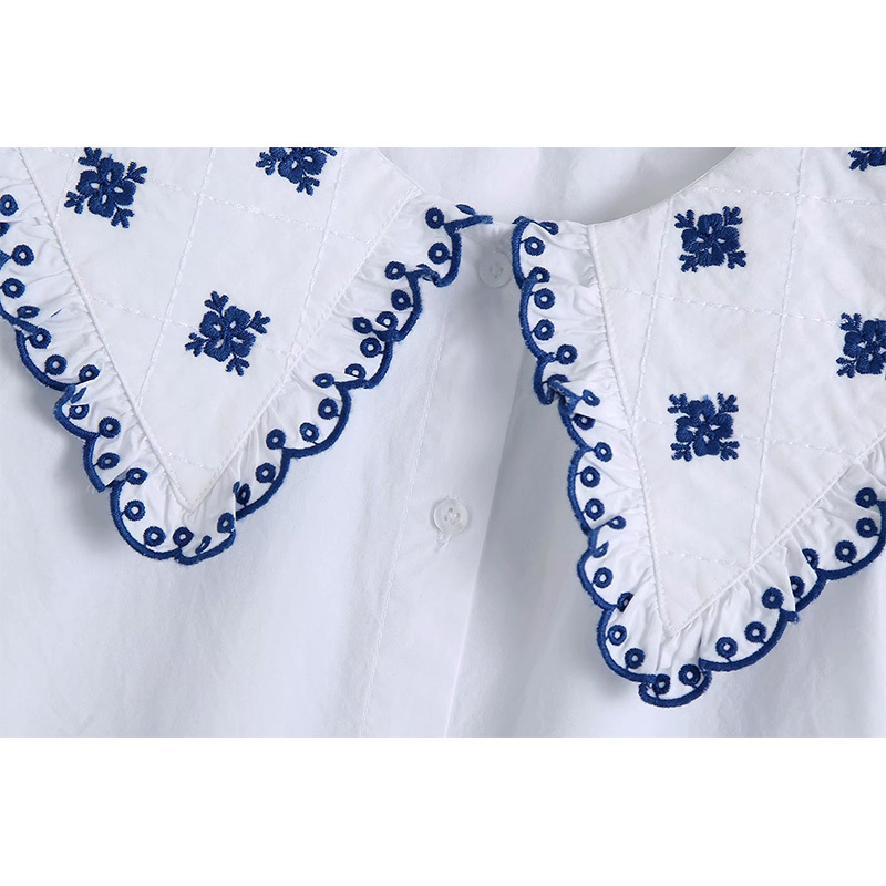 Women Embroidery Shirt Buttoned Short Sleeve Chic Lady Fashion Casual Clothes 210517