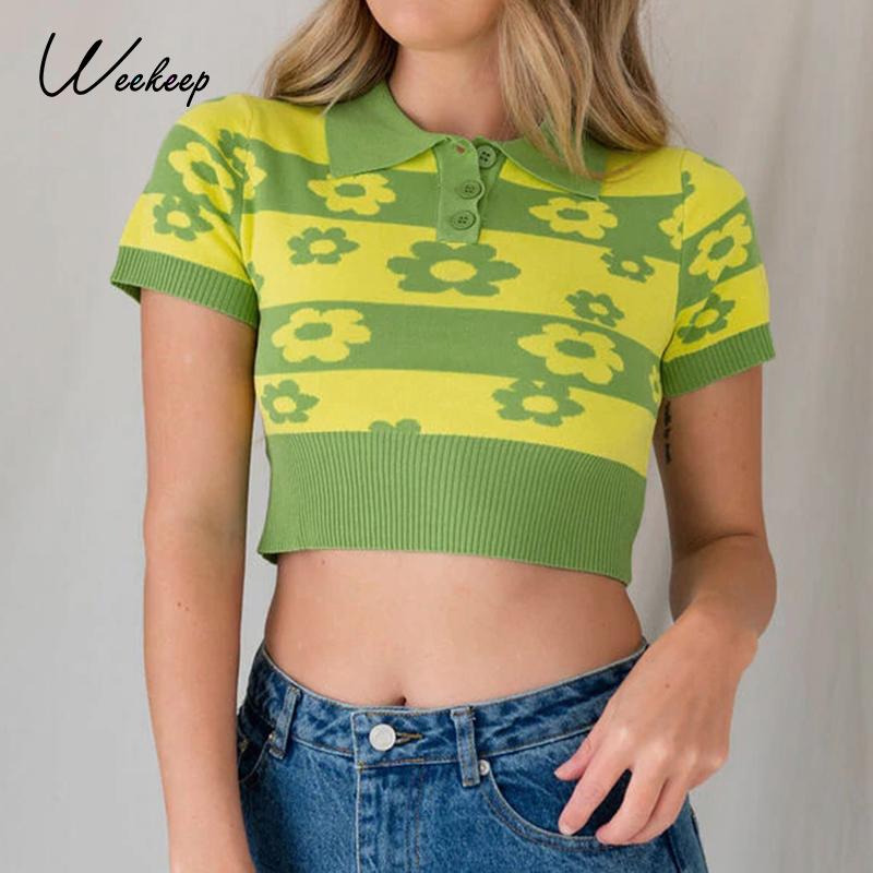 Weekeep Casual Skinny Knitted Crop Top Women Summer Short Sleeve Floral Pattern Tshirts Harajuku Retro Tee Tops Knitwear Clothes Women' T, Green
Weekeep Casual Skinny Knitted Crop Top Women Summer Short Sleeve Floral Pattern Tshirts Harajuku Retro Tee Tops Knitwear Clothes Women' T, Green