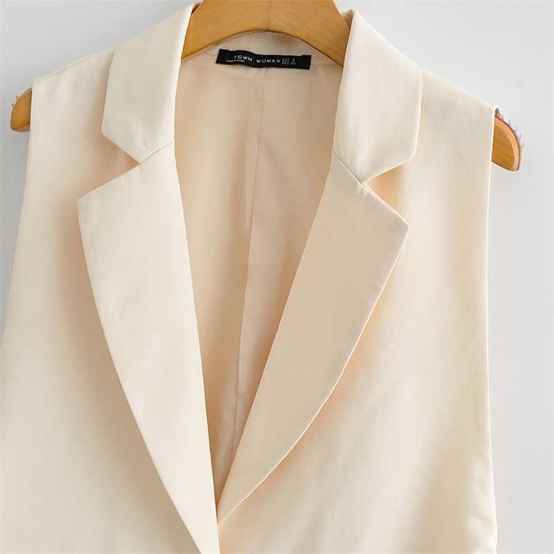 TRAF Women Fashion Solid Colorloose Side Slit Temperament Loose One-Button Suit Collar Sleeveless Vest Streetwear 210819