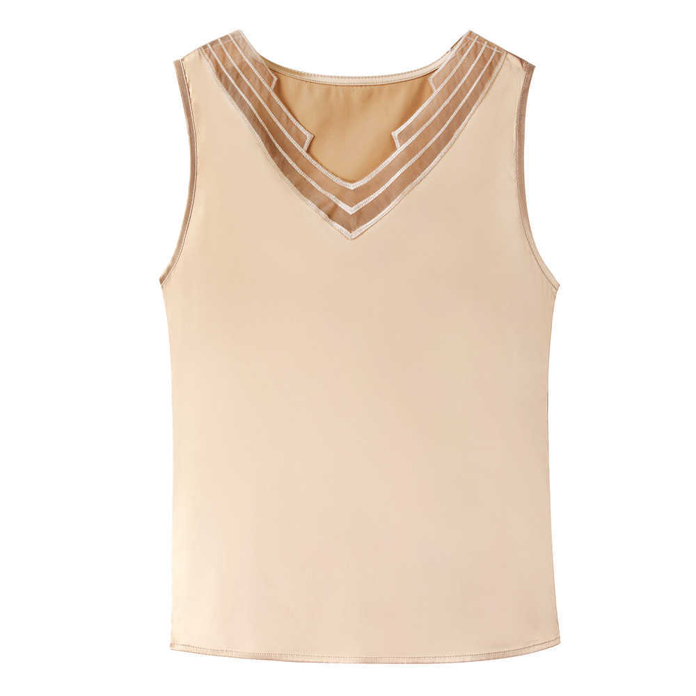 Korean Fashion Silk Tank Top Women Satin Office Lady Mesh Solid Black Cami Plus Size XXXL/5XL Clothing for 210531