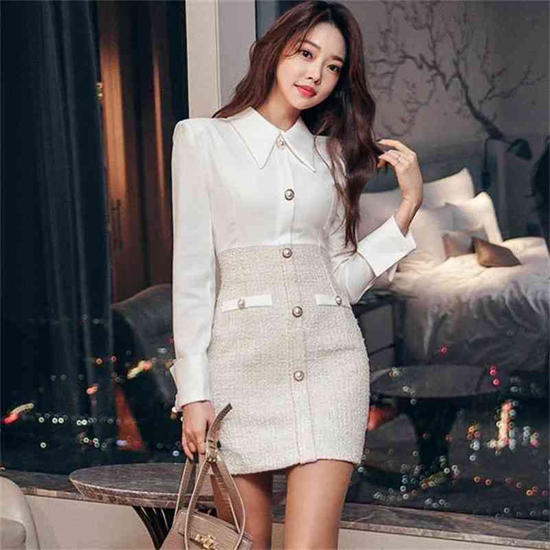 HIGH QUALITY Fashion Designer Runway Dress Women' Korean Long Sleeve Button decoration Patchwork Tweed 210603, Picture color
HIGH QUALITY Fashion Designer Runway Dress Women' Korean Long Sleeve Button decoration Patchwork Tweed 210603, Picture color