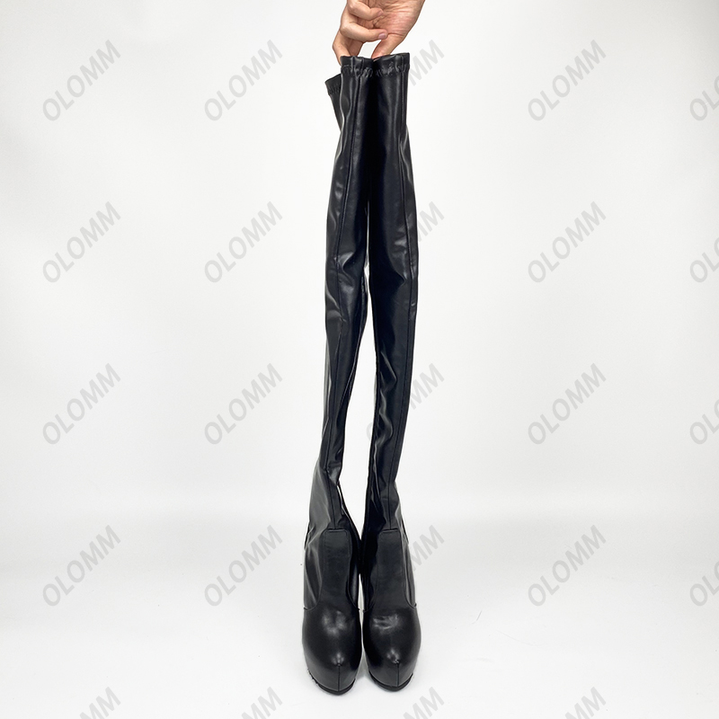 Rontic New Women Winter Platform Thigh Boots Full Side Zipper Stiletto Heel Round Toe Black Night Club Shoes Plus US Size 5-20