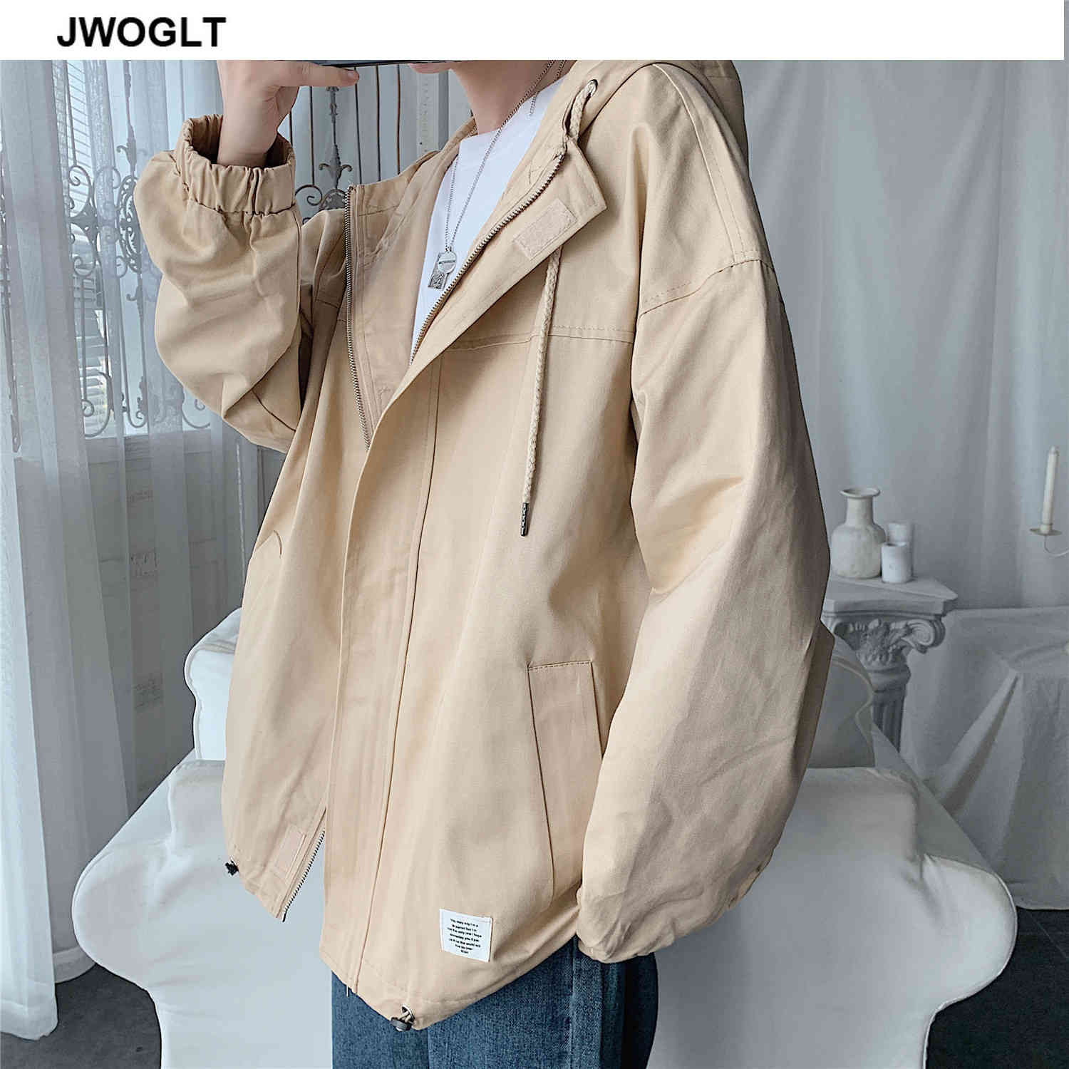 Autumn Fashion Mens Casual Jacket Loose Hooded Outerwear Windbreaker Cotton Zipper Black Khaki Army green Coats 4XL 5XL 210412