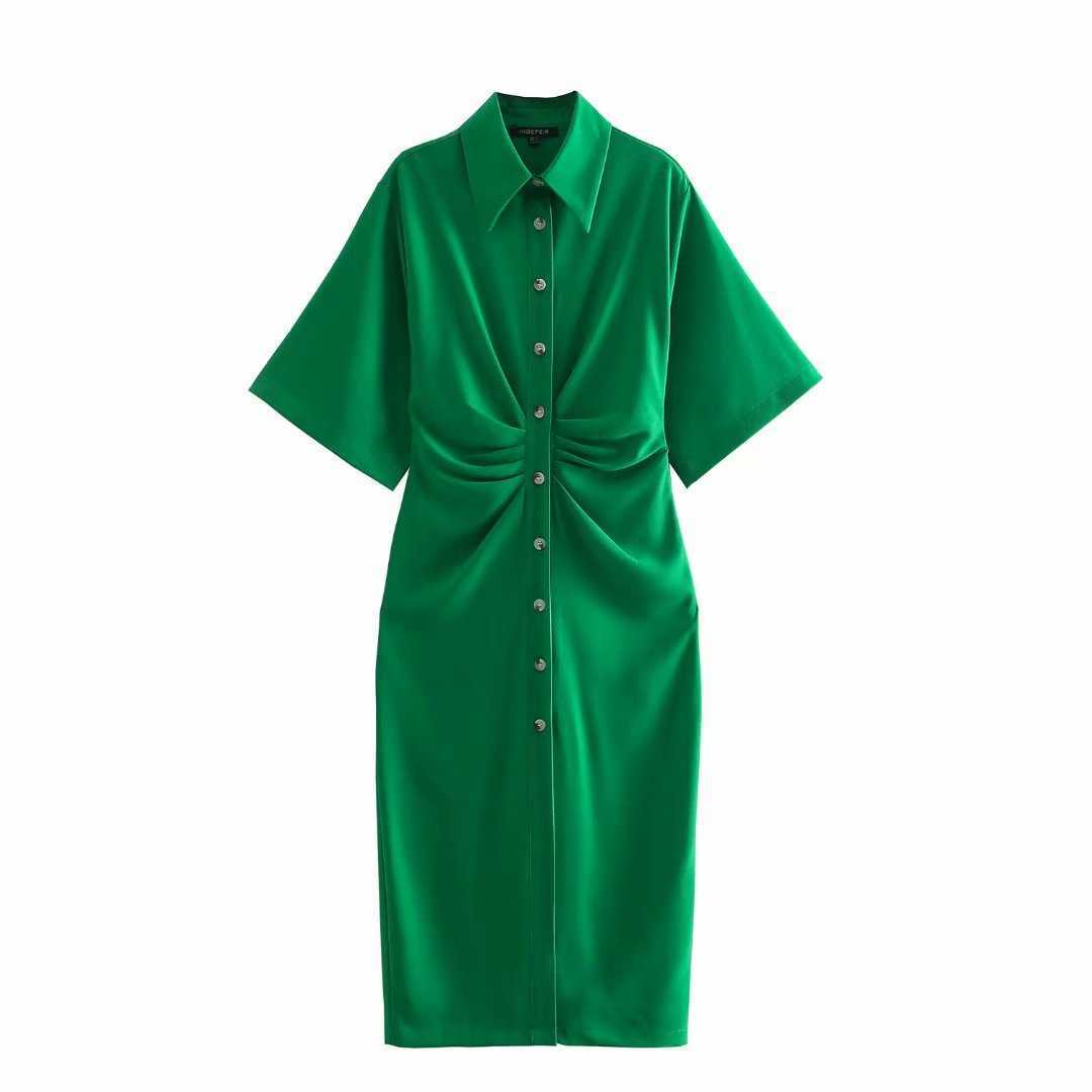 Summer Shirt Dress Women Short Sleeves Casual Fashion Chic Lady Green Midi Dress Women 210709
Summer Shirt Dress Women Short Sleeves Casual Fashion Chic Lady Green Midi Dress Women 210709