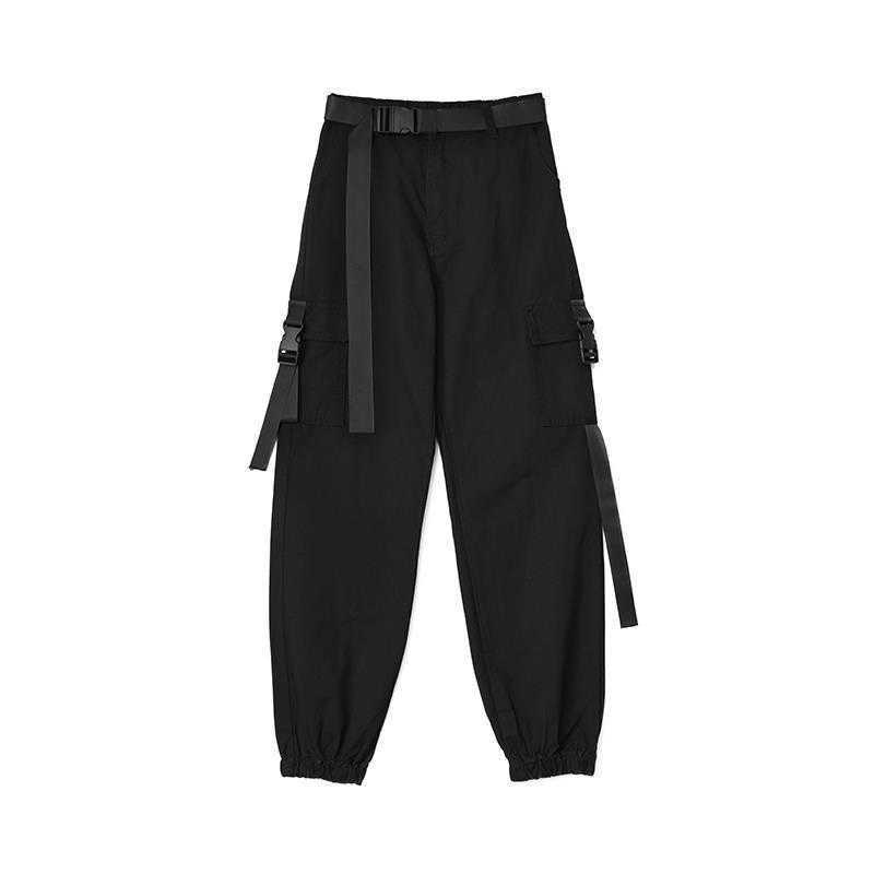 QWEEK Gothic Black Cargo Pants Women Hippie Streetwear Autumn Harajuku Loose Trousers For Female Rave Punk Straight Oversize 211006