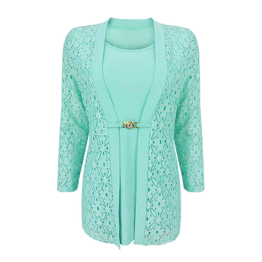 YTL Ladies Three Quarter Sleeve Winter Crochet Patchwork Casual T Shirt Plus Size Tops for Women 6XL 7XL 8XL H384B 210406