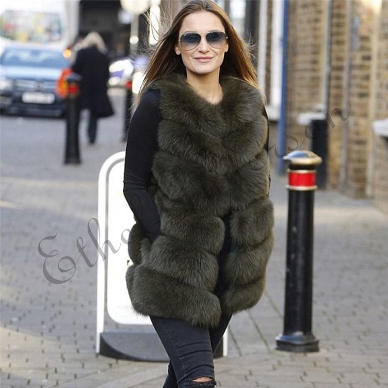 Winter BIGSALE Women Real Fur Vest Natural Genuine Leather Long Gilet's Full Pelt Waistcoat 211110
