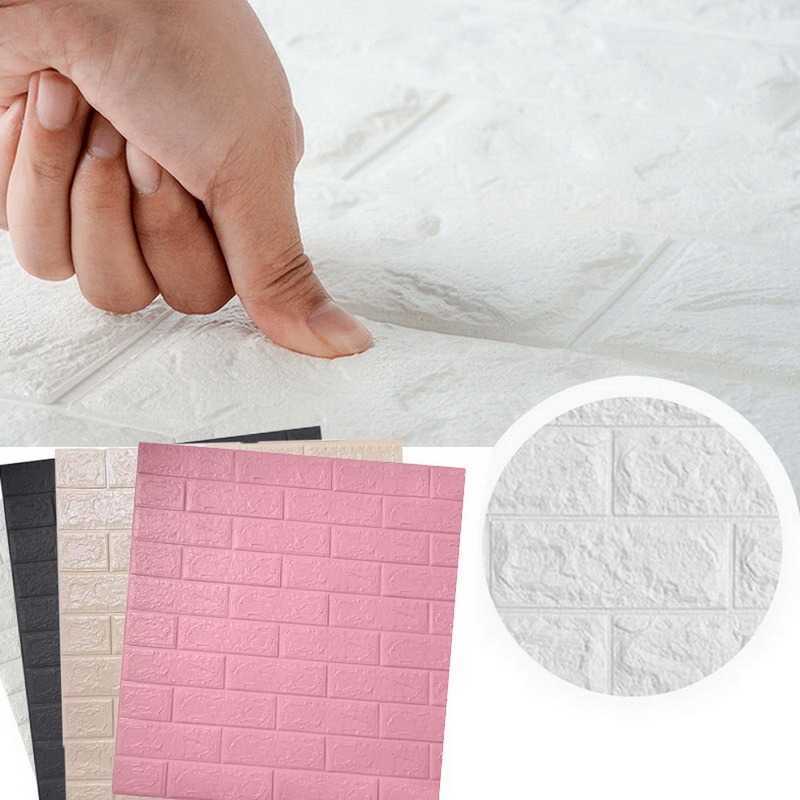 10Pcs 3D Foam Wall Stickers Self-Adhesive Tile Waterproof Foam Panel Living Room TV Background Protection Baby Wallpaper 38*35cm 210929