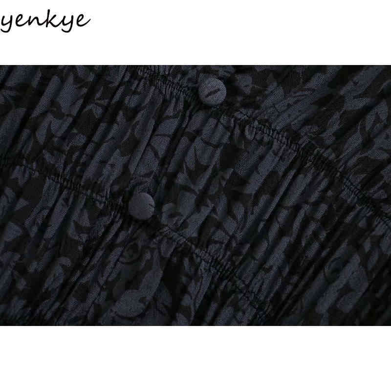 YENKYE Vintage Floral Print Long Dress Women V Neck Lantern Sleeve Slim A-line Sexy Slits Elegant Party Dress Vestido 210515