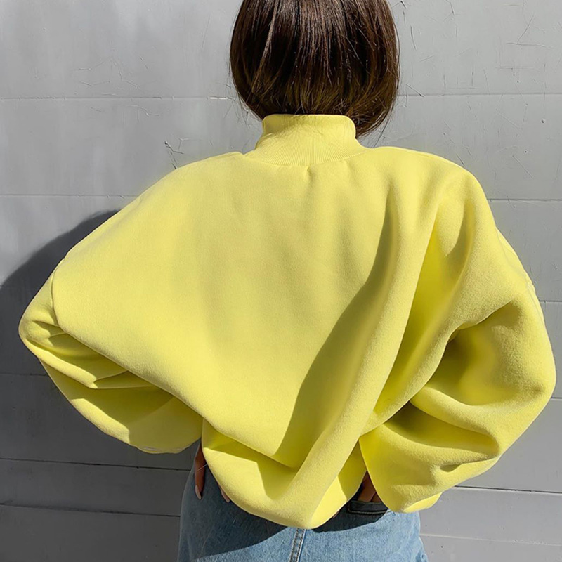 women's fashion 65% Cotton sweatshirt street trend basic solid color loose pocket long sleeve top christmas Womens 210508