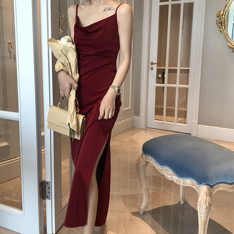 Syiwidii Satin Dress Woman Sleeveless Spaghetti Strap Casual Straight Red Black Spring Summer Fashion French Dresses Party 210409