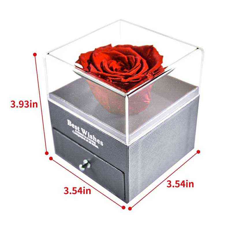 Natural Eternal Rose Jewelry Box /w 100 Languages Love Necklace Preserved Flowers Proposal Ring Case Valentine's Christmas Gifts 211108