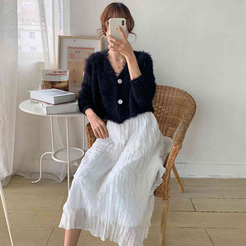 knitted fluffy purple cardigans sweater women long sleeve fuzzy button casual cardigan autumn winter ourfit 210427