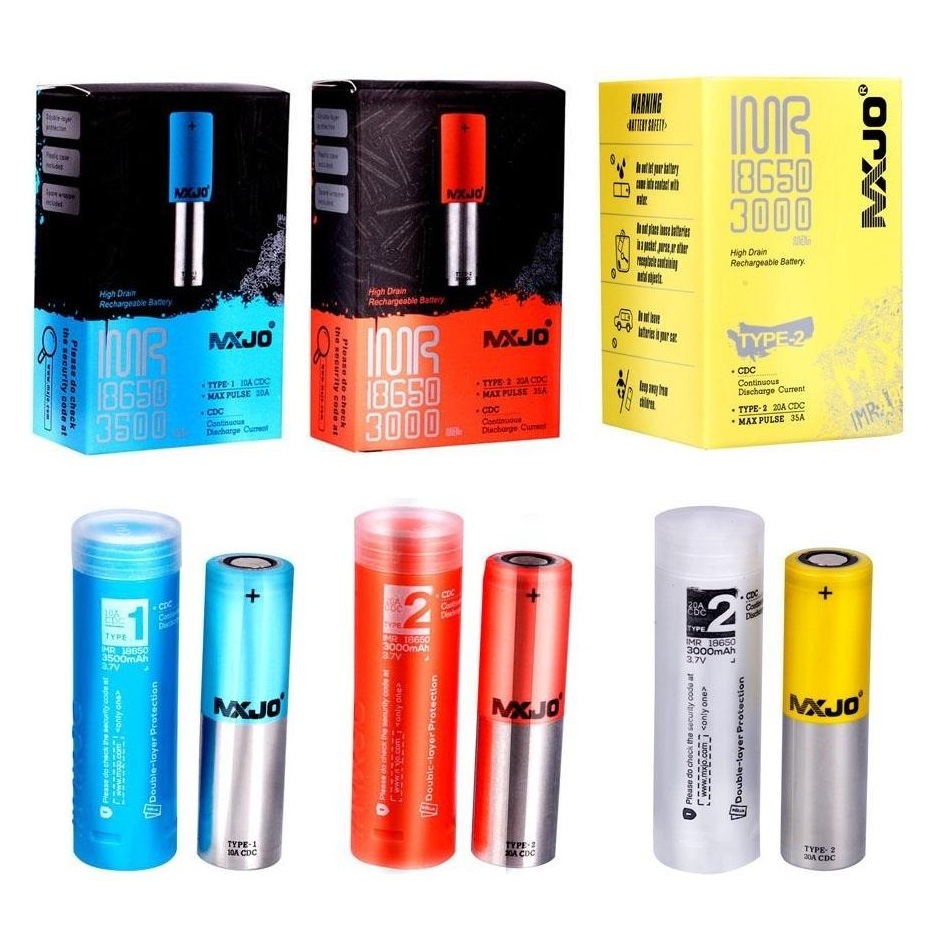 Authentic MXJO 18650 Battery Blackcell IMR18650 Type 1 2 Red Blue Yellow Skin Lithium Cells 3500mAh 20A 35A 3100mah Vape Mods 100% Original
Authentic MXJO 18650 Battery Blackcell IMR18650 Type 1 2 Red Blue Yellow Skin Lithium Cells 3500mAh 20A 35A 3100mah Vape Mods 100% Original