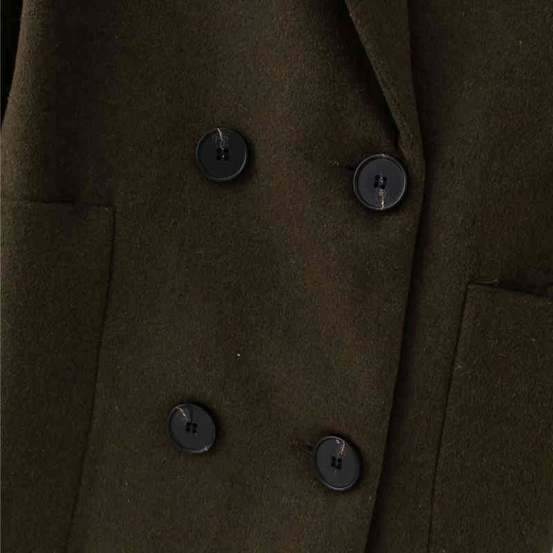 Evfer Women Casual Double Breasted Winter Thick Woolen Long Coats Office Lady Fashion Sleeve Solid Straight Outwear Chic 210421