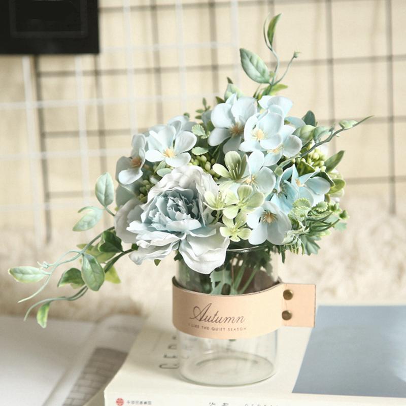 LuanQI Camellia Artificial Flowers Hydrangea Silk Peony Bouquet Fake Flower DIY Rose Wedding Supply Bride Holding Decor For Home Decorative