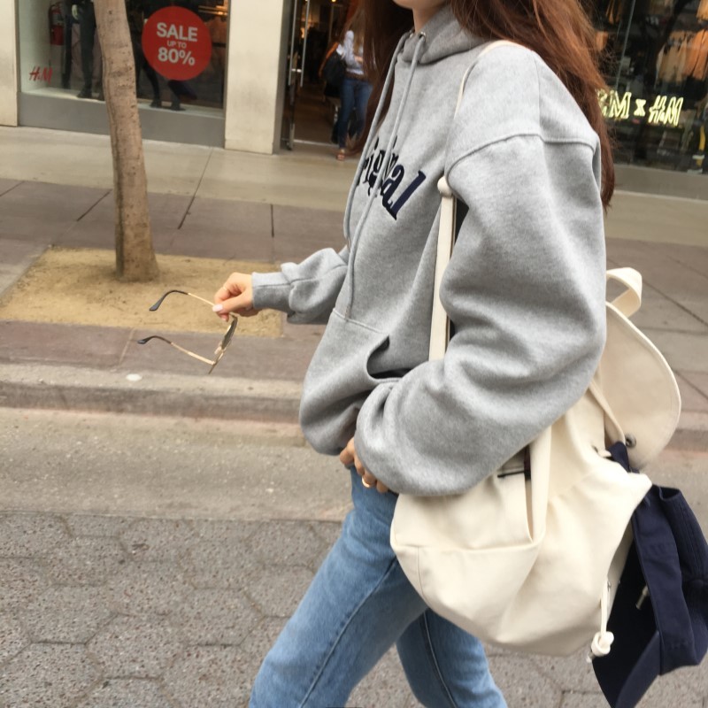 Nomikuma Women Hooded Sweatshirt Korean Letters Printed Hoodies Autumn Winter Plus Velet Long Sleeve Pullover Hoody 6C496 210427
