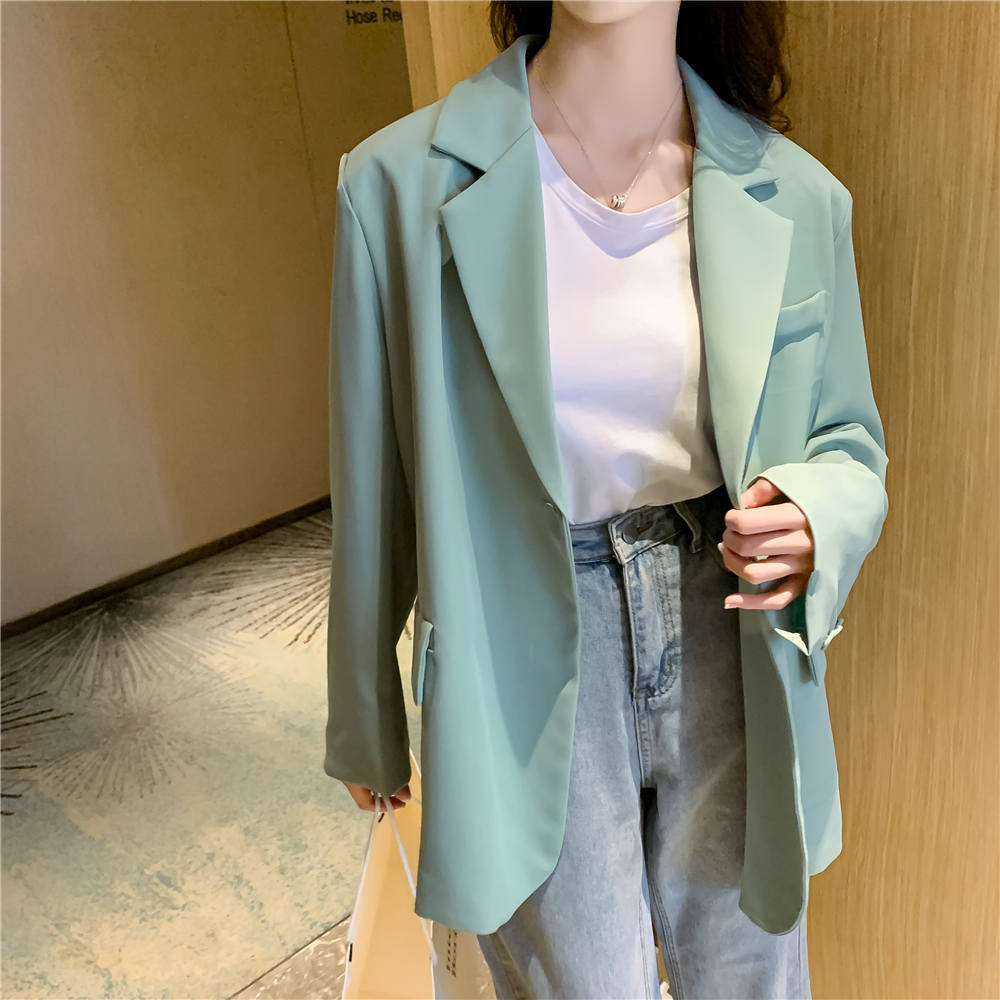 OL Formal Wear Suit Collar Women Blazer Solid Single Breasted Jacket Autumn Long Sleeve Minimalist Blazers Tops 210421