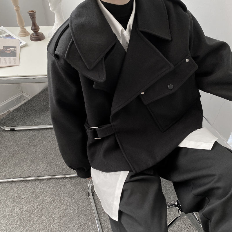 IEFB Men's Spring And Autumn punk hip hop short style woolen black jacket loose thickness oversized coat for male casual 9Y4652 210524