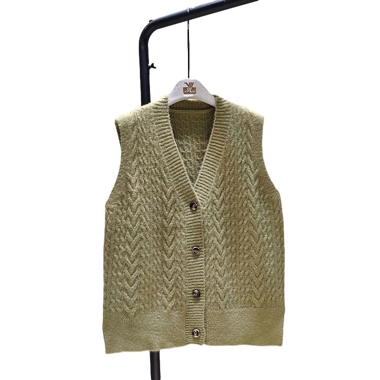 Autumn Winter Loose Women Sleeveless Sweater Tops Chic V-neck Twisted Ladies Solid Knitted Vests Femme Waistcoat 210519