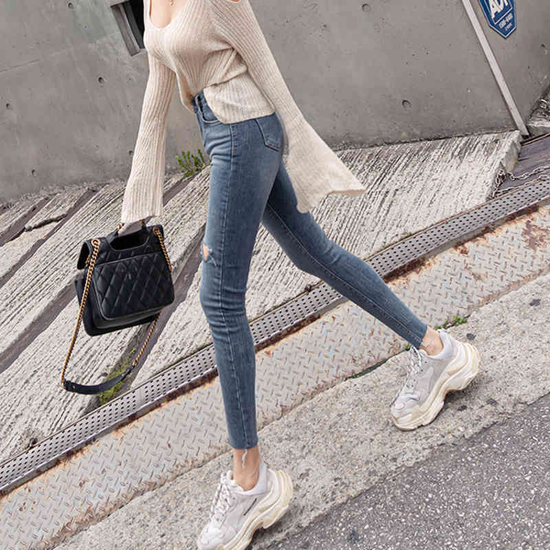 High Waist Elastic Skinny Jeans Women Denim Casual Plus Size Ripped for Pencil Pants Femme 10396 210518