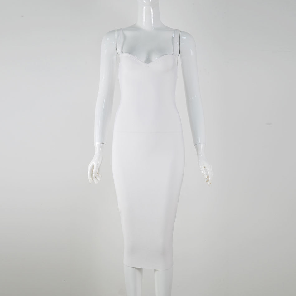Free Women Bandage Dress White Sexy V-neck Spaghetti Sleeveless Bodycon Nightclub Club Party Midi 210524