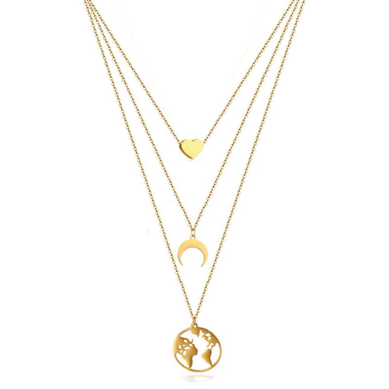 Fashion Retro Moon Heart Pendant Multilayer Gold Color Stainless Steel Necklace Party Charm Jewelry For Women Chokers 
Fashion Retro Moon Heart Pendant Multilayer Gold Color Stainless Steel Necklace Party Charm Jewelry For Women Chokers
