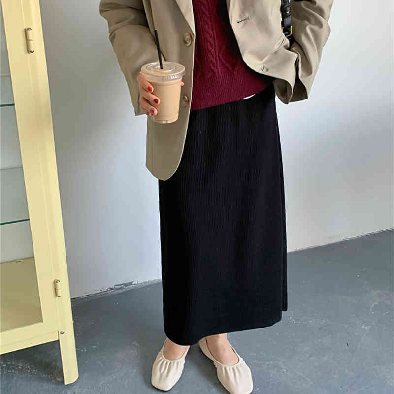 OL Minimalist Elegant Women High Waist Vintage Fashion Maxi Skirt Autumn Winter Work Wear Solid Long Skirts Womens 210421