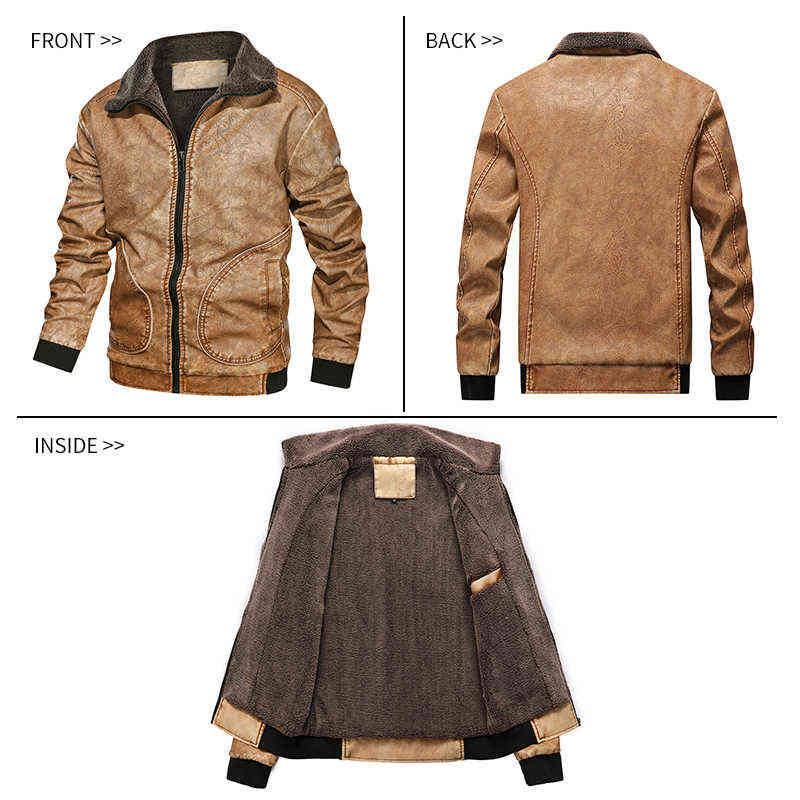 Winter Mens PU Jacket Thick Warm Men's Motorcycle Fashion Windproof Leather Coat Male Size 3XL 211110