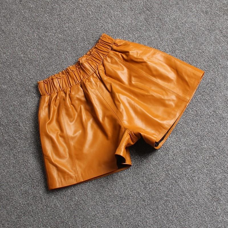 High Quality Women Elastic Waist Wide Leg Short Pants 8 Colors Casual Streetwear Shorts Slim Fit Sheepskin Real Leather Women's