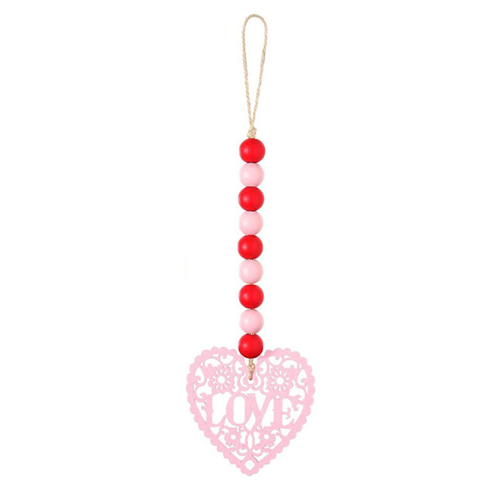 Wooden Beads Decorated on Valentine's Day Heart Shaped Wall Hanging Beaded Wreath Wedding Anniversary Party Gift Ornaments