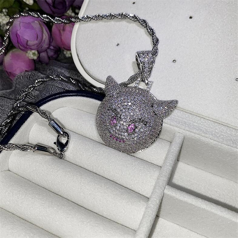 Sterg Sier Devil Pendant Necklace with Pave 5A Zircon CZ Dias for Men and Women - Hip Hop Punk Jewelry 91bc