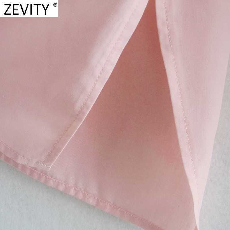 Zevity Women Sweet Agaric Lace Hollow Out Embroidery Casual Pink Blouse Femme Long Sleeve Ruffles Roupas Chic Blusas Tops LS9213 210603