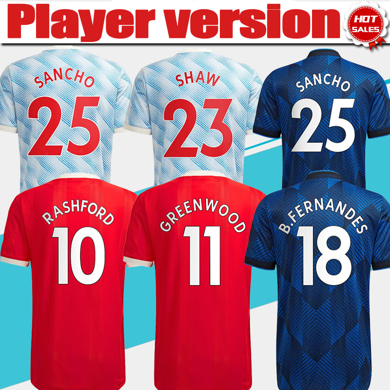 Player Version Football Jerseys Home Red Soccer Jersey 2021/2022 #25 SANCHO #11 GREENWOOD Away Soccer Shirt 21/22 #18 B.FERNANDES #10 RASHFORD #6 POGBA #19 R.VARANE Uniform, 3rd no patch
Player Version Football Jerseys Home Red Soccer Jersey 2021/2022 #25 SANCHO #11 GREENWOOD Away Soccer Shirt 21/22 #18 B.FERNANDES #10 RASHFORD #6 POGBA #19 R.VARANE Uniform, 3rd no patch