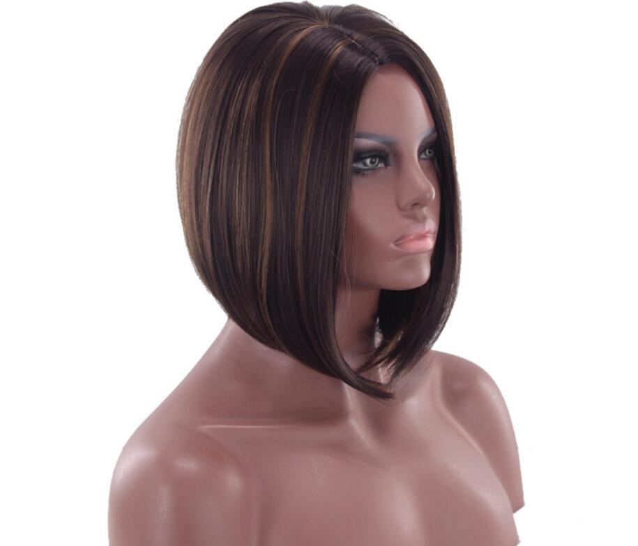 Fashion Short BOB Synthetic Straight Brown wig Hairstyle Hightemperature Cosplay Hair for Ladys