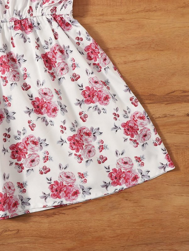 Toddler Girls Floral Print Butterfly Sleeve Dress SHE02