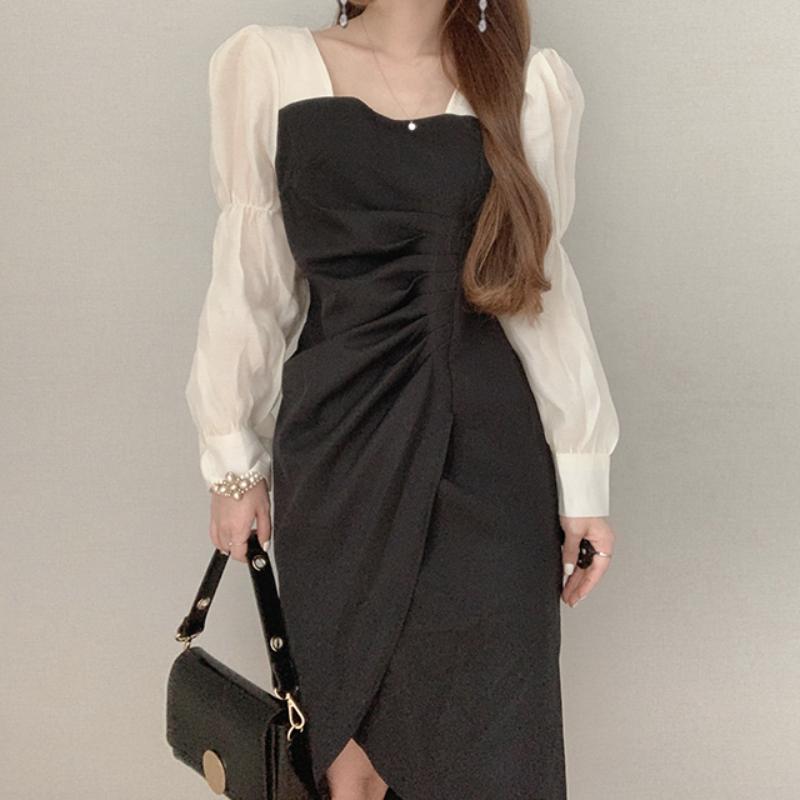 Casual Dresses Slim Square Neck Puff Sleeve Split Pleated Irregular Dress Women Fashion Autumn Chic Korean Temperament Retro Vestido Robe, Black;gray
Casual Dresses Slim Square Neck Puff Sleeve Split Pleated Irregular Dress Women Fashion Autumn Chic Korean Temperament Retro Vestido Robe, Black;gray