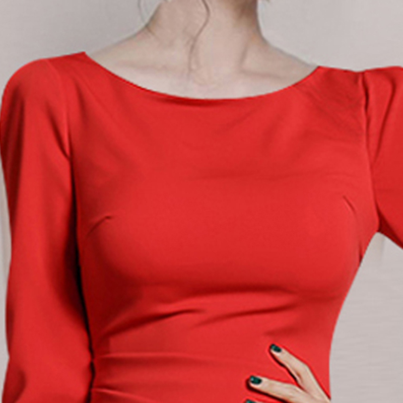 Lucyever Elegant Dress for Party Womens Empire Irregular Split Dresses Woman Autumn Korean Slim Mid-calf Red Dress Femme 210521