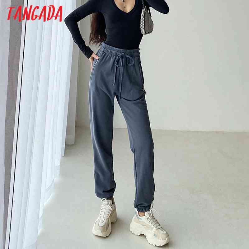 Women Solid White Cargo Strethy Waist Pants Loose Trousers Joggers Female Sweatpants Streetwear 4P52 210416