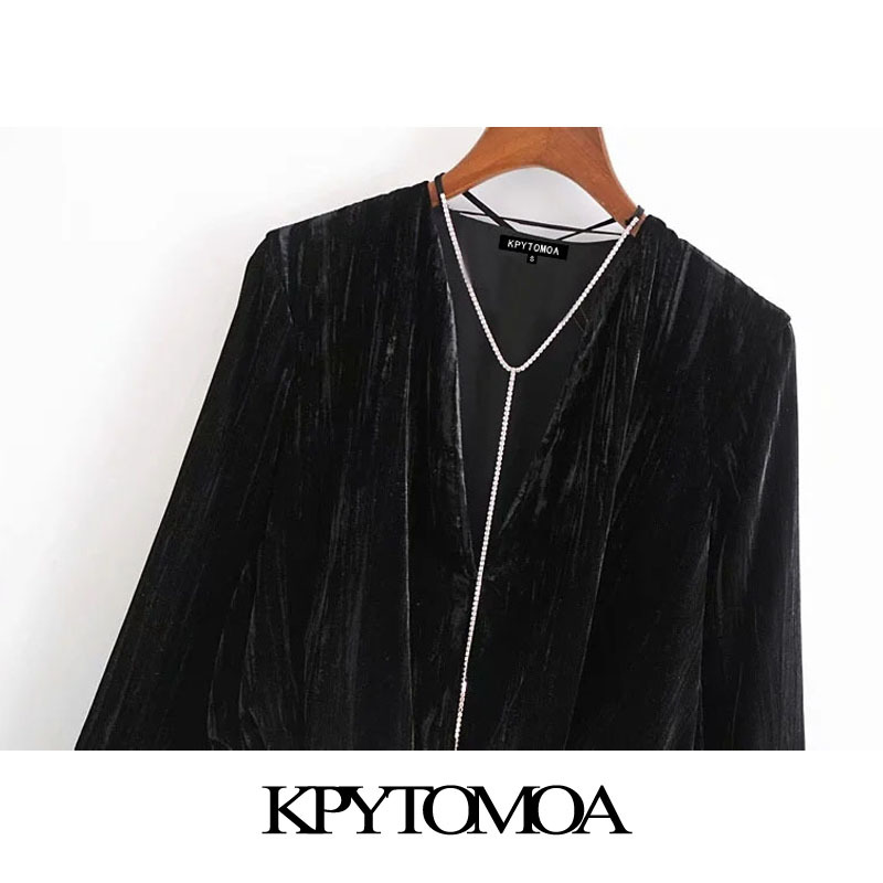 Women Fashion With Bejewelled Chain Velvet Cropped Blouses Long Sleeve Elastic Hem Female Shirts Chic Tops 210420