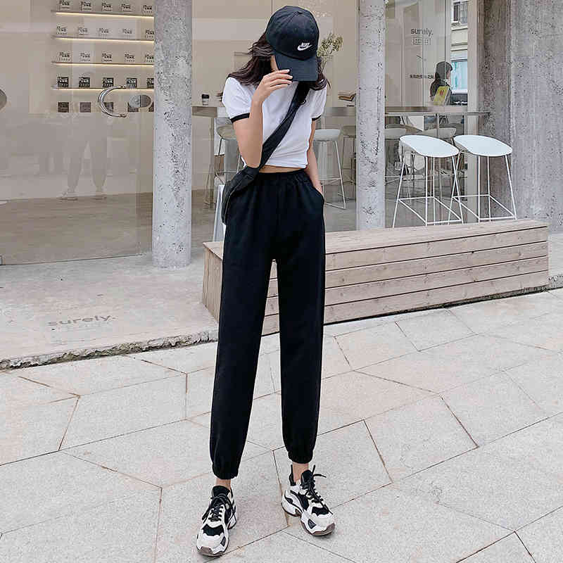 Women High Waist Harem Pants Cotton Sweatpants Loose Solid Casual Sport Fashion Bottoms Trousers 11065 210506