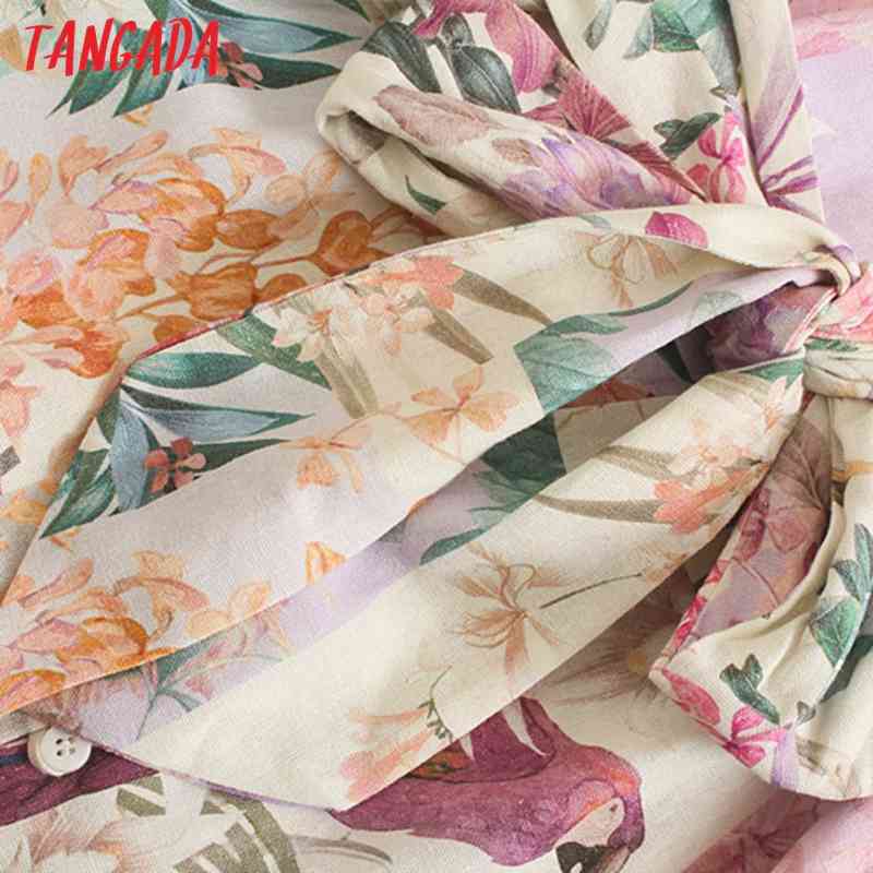 Fashion Women Flowers Print Shirt with Slash Long Sleeve Casual Female Short Dress 5Z90 210416