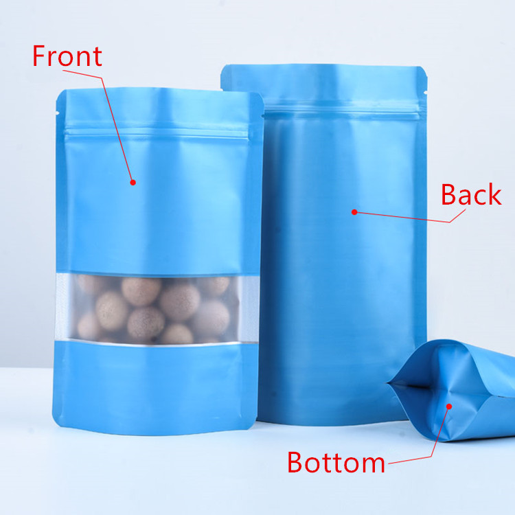 100pcs Matte Blue Window Zip Lock Aluminum Foil Bag Stand up Resealable Coffee Powder Snack Nuts Cereals Xmas Wedding Gifts Heat Sealing Packaging Pou