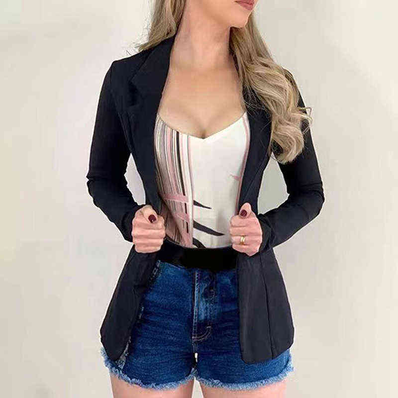 Women Blazer White Coat Long Sleeve s Single Button Office Lady Jacket Female Tops Suit Femme Jackets 211122